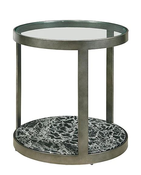 Hammary A La Carte Round Glass Top End Table in Onyx 496-915 CLOSEOUT