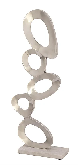 UMA Silver Aluminum Metal Abstract Stacked Link Sculpture with Marble Base, 13" x 5" x 30" | 49645 (Set of 2) CLOSEOUT