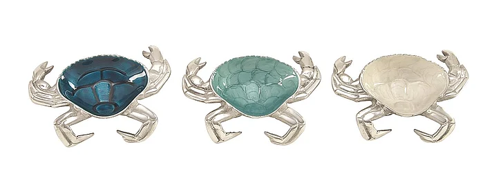 UMA Multi Colored Aluminum Metal Crab Serving Bowl with Enamel Interior, 3 Assorted 8"W, 1"H | 49652