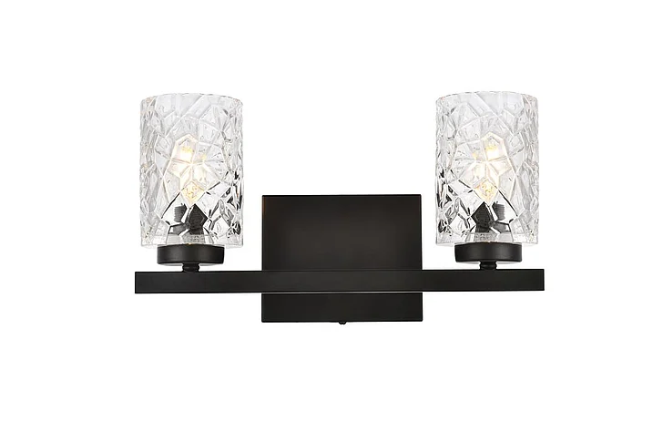 Elegant Cassie 2 Lights Bath Sconce in Black with Clear Shade LD7026W14BK