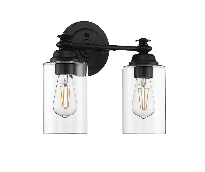 Craftmade Dardyn 2 Light Vanity in Flat Black (Clear Glass) 49802-FB-C
