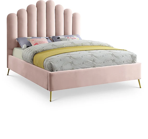 Meridian Lily Velvet Queen Bed in Pink Velvet LilyPink-Q