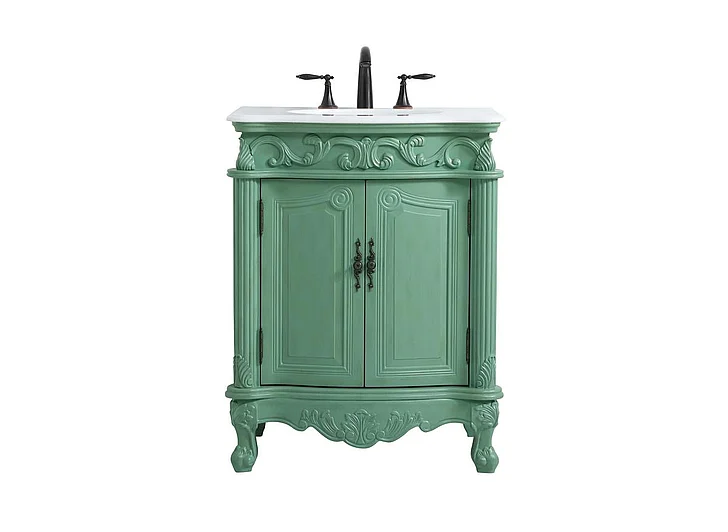 Elegant 27 In. Single Bathroom Vanity in Vintage Mint with Ivory White Engineered Marble VF-1008VM-VW