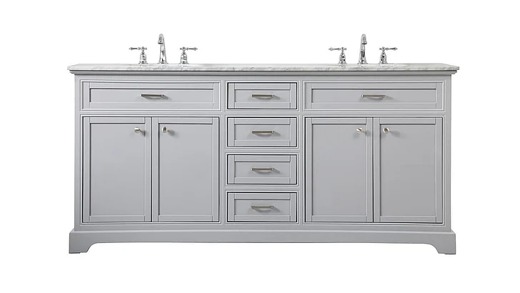 Elegant 72 In. Double Bathroom Vanity in Grey VF15072DGR