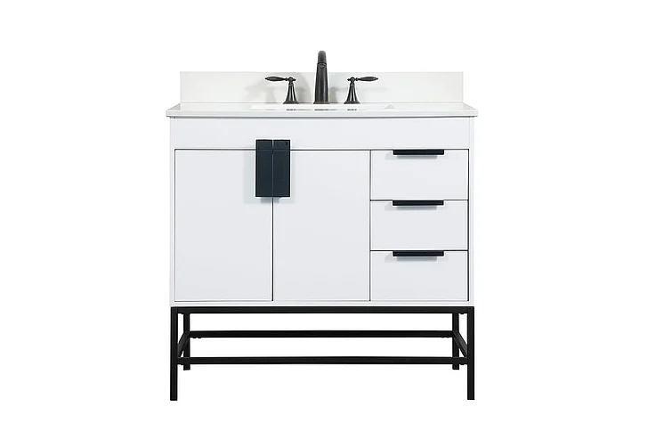Elegant 36 In. Single Bathroom Vanity in White with Backsplash VF48836MWH-BS