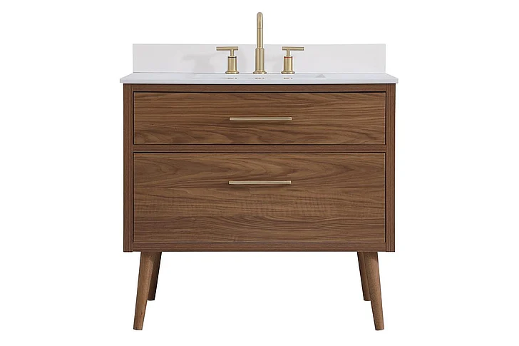 Elegant 36 In. Bathroom Vanity in Walnut Brown with Backsplash VF41036WB-BS