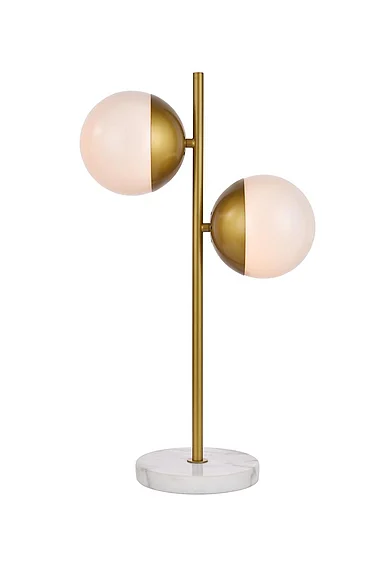 Elegant Eclipse 2 Lights Brass Table Lamp with Frosted White Glass LD6156BR