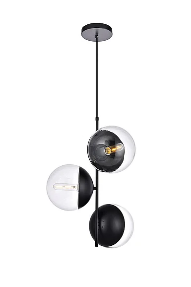 Elegant Eclipse 3 Lights Black Pendant with Clear Glass LD6123BK