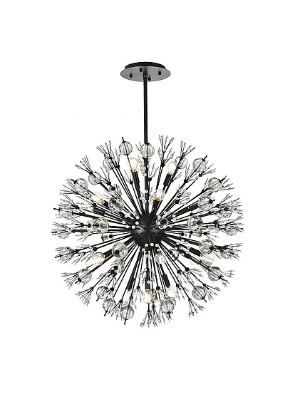 Elegant Vera 32 In. Crystal Starburst Round Pendant in Black 2500D32BK