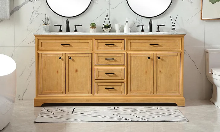 Elegant 72 In. Double Bathroom Vanity in Natural Wood VF15072DNW
