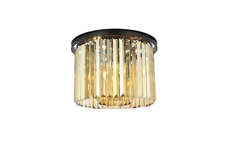 Elegant Sydney 6 Light Matte Black Flush Mount Golden Teak (Smoky) Royal Cut Crystal 1238F20MB-GT/RC