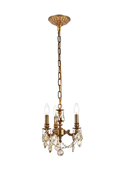 Elegant Lillie 3 Light French Gold Pendant Golden Teak (Smoky) Royal Cut Crystal 9103D10FG-GT/RC