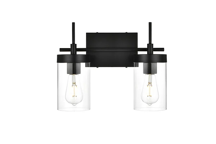 Elegant Benny 2 Light Black and Clear Bath Sconce LD7319W14BLK