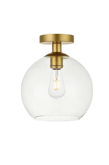 Elegant Baxter 1 Light Brass Flush Mount with Clear Glass LD2210BR