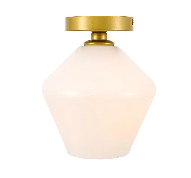 Elegant Gene 1 Light Brass and Frosted White Glass Flush Mount LD2255BR