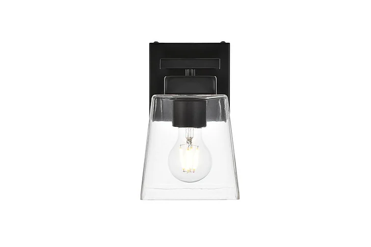 Elegant Merrick 1 Light Black and Clear Bath Sconce LD7312W5BLK CLOSEOUT