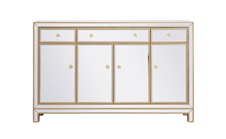 Elegant 56 In. Mirrored Credenza in Gold MF72001G