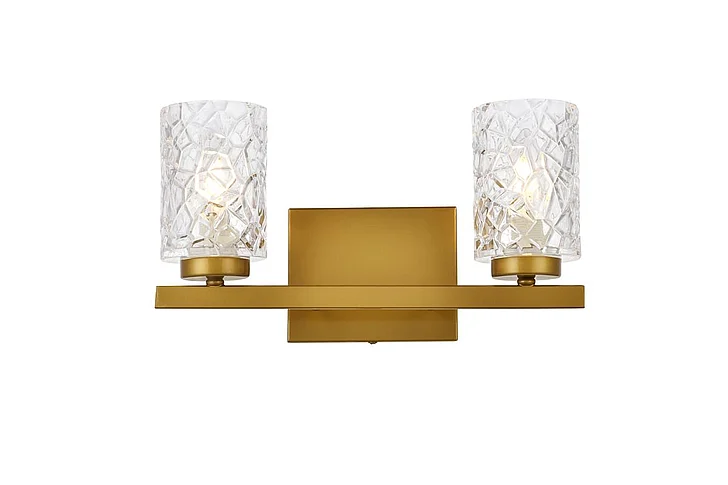 Elegant Cassie 2 Lights Bath Sconce in Brass with Clear Shade LD7026W14BR