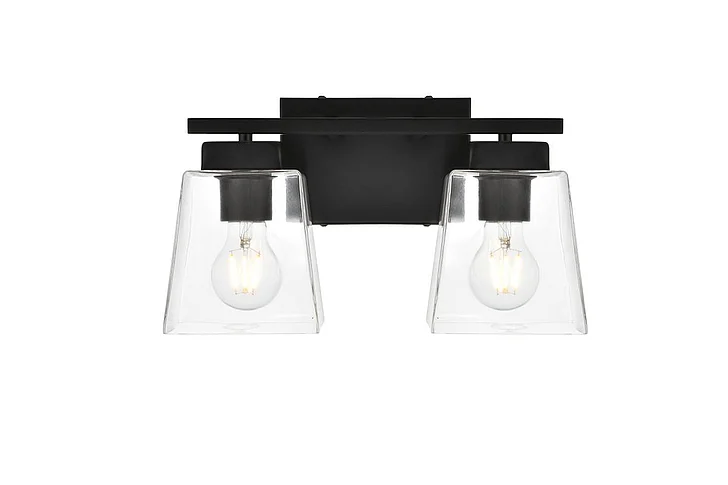 Elegant Merrick 2 Light Black and Clear Bath Sconce LD7312W14BLK CLOSEOUT