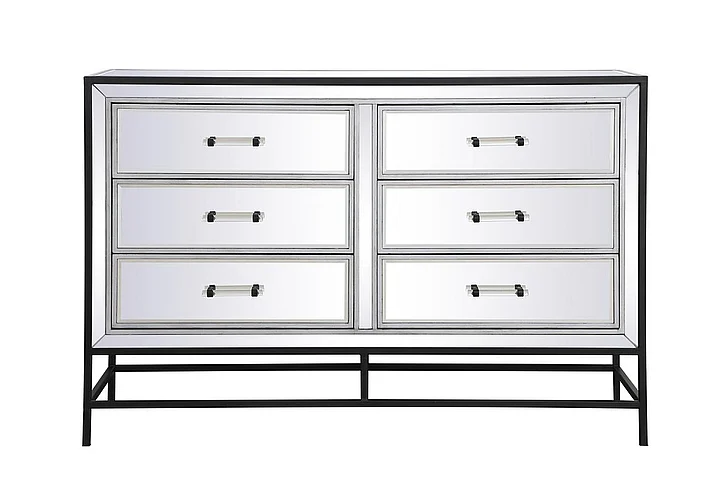 Elegant 48 In. Mirrored 6 Drawers Chest in Black MF73017BK CLOSEOUT