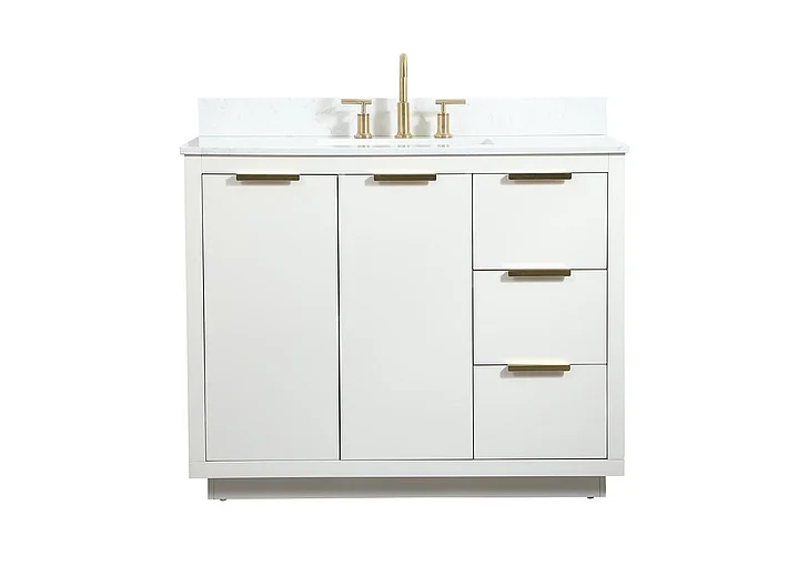 Elegant 42 In. Single Bathroom Vanity in White with Backsplash VF19442WH-BS