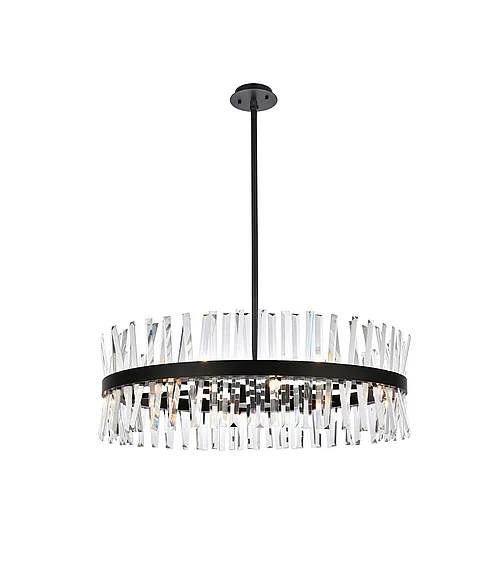 Elegant Serephina 36 In. Crystal Round Chandelier Light in Black 6200D36BK
