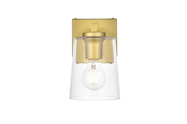 Elegant Kacey 1 Light Brass and Clear Bath Sconce LD7310W5BRA CLOSEOUT