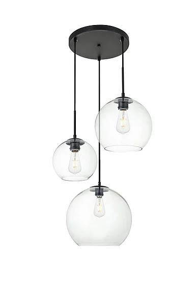 Elegant Baxter 3 Lights Black Pendant with Clear Glass LD2218BK