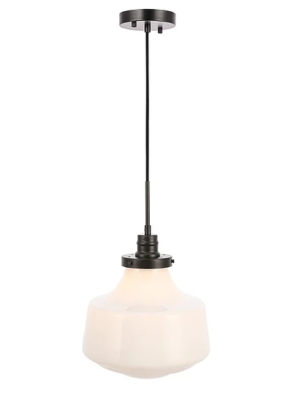 Elegant Lyle 1 Light Black and Frosted White Glass Pendant LD6261BK