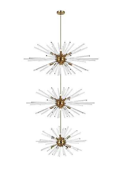 Elegant Sienna 46 In. Three Tiers Crystal Starburst Chandelier in Satin Gold 2502G46L3SG