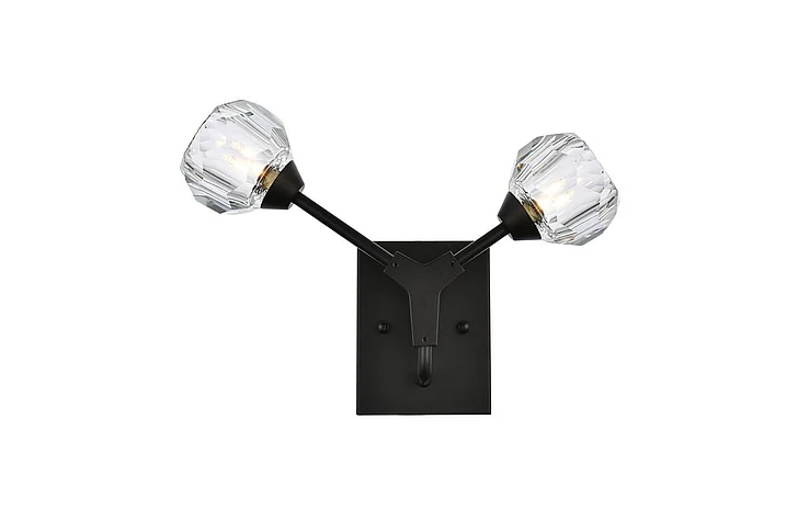 Elegant Zayne 2 Light Wall Sconce in Black 3508W15BK CLOSEOUT