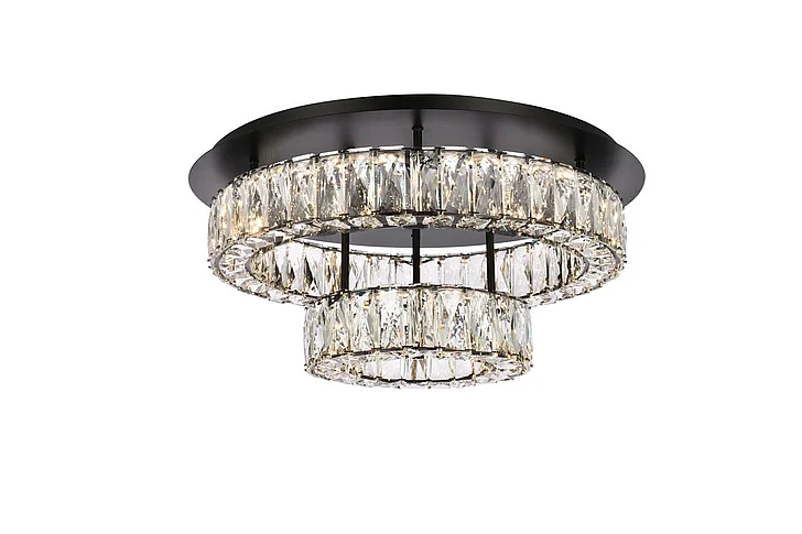 Elegant Monroe 22 In. Led Double Flush Mount in Black 3503F22L2BK