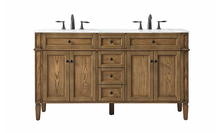 Elegant 60 In. Double Bathroom Vanity in Driftwood VF12560DDW