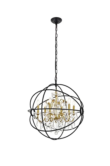 Elegant Cordelia 6 Light Black and Gold Crystal Pendant LD8801D25GB CLOSEOUT