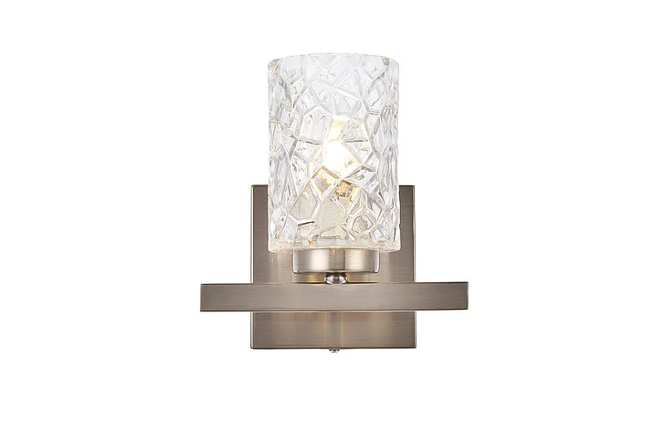 Elegant Cassie 1 Light Bath Sconce in Satin Nickel with Clear Shade LD7025W7SN