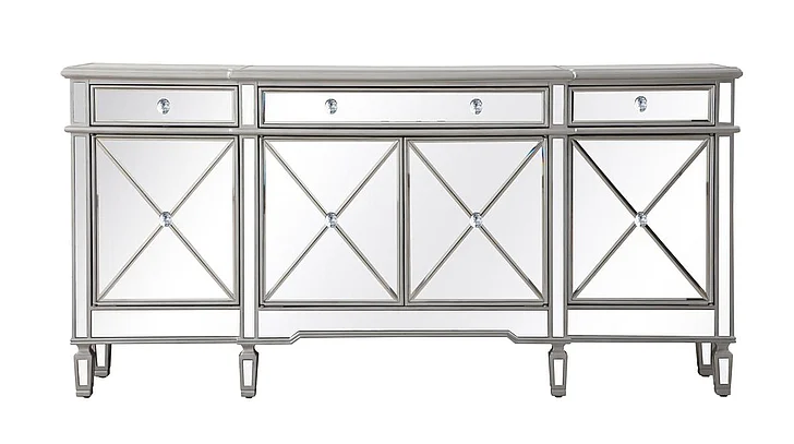 Elegant 72 In. Mirrored Credenza in Silver MF6-2111SC