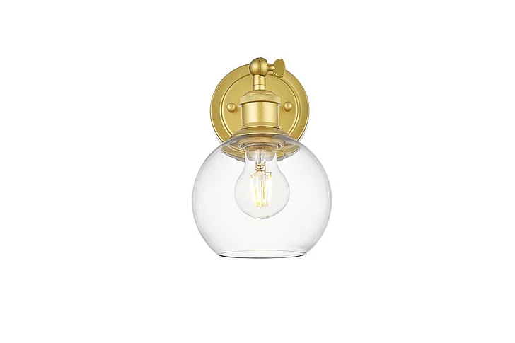 Elegant Kai 1 Light Brass and Clear Bath Sconce LD7325W6BRA