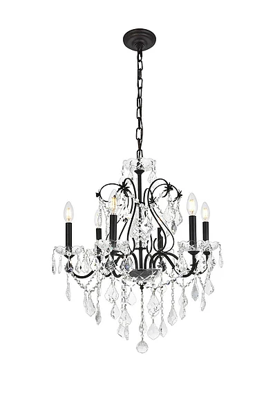 Elegant St. Francis 6 Light Dark Bronze Chandelier Clear Royal Cut Crystal V2015D24DB/RC