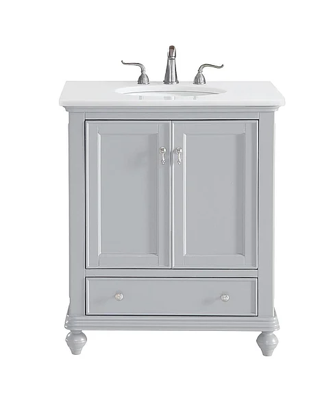 Elegant 30 In. Single Bathroom Vanity in Light Grey with Ivory White Engineered Marble VF12330GR-VW
