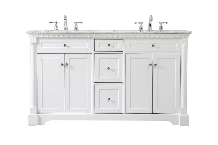 Elegant 60 In. Double Bathroom Vanity in White VF53060DWH