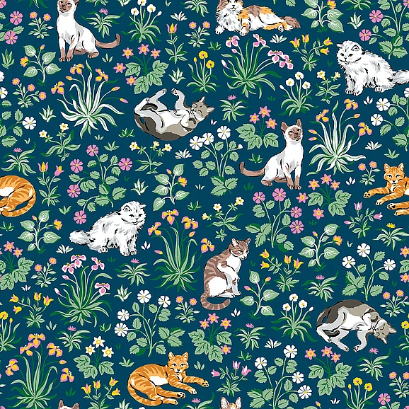 York NuWallpaper Must Love Cats Indigo Peel and Stick Wallpaper PFS6566