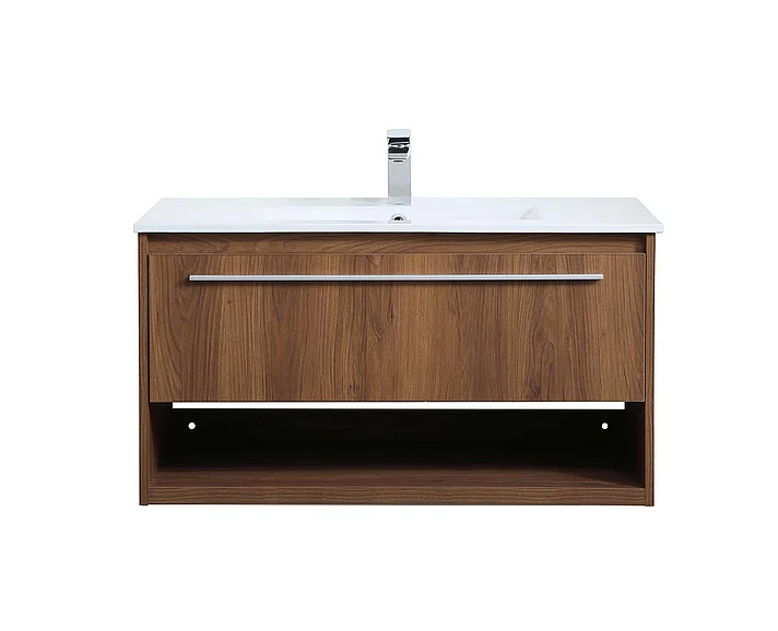 Elegant 36 In. Single Bathroom Floating Vanity in Walnut Brown VF43036WB CLOSEOUT