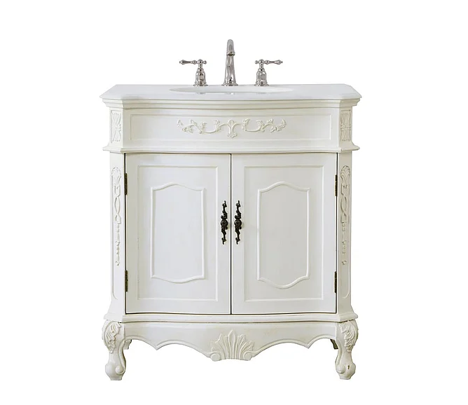 Elegant 32 In. Single Bathroom Vanity in Antique White with Ivory White Engineered Marble VF10132AW-VW