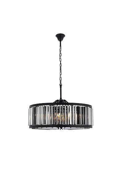 Elegant Chelsea 10 Light Matte Black Chandelier Silver Shade (Grey) Royal Cut Crystal 1203D35MB-SS/RC