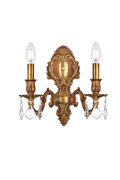 Elegant Monarch 2 Light French Gold Wall Sconce Clear Royal Cut Crystal 9602W10FG/RC