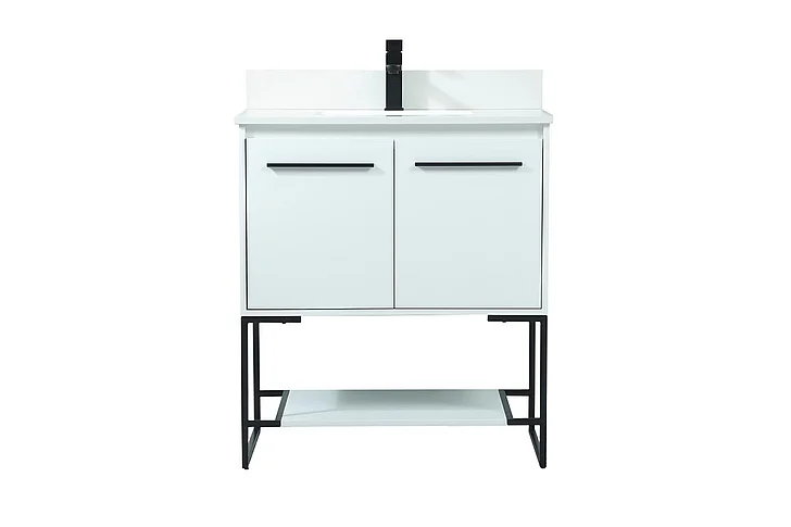 Elegant 30 In. Single Bathroom Vanity in White with Backsplash VF42530MWH-BS