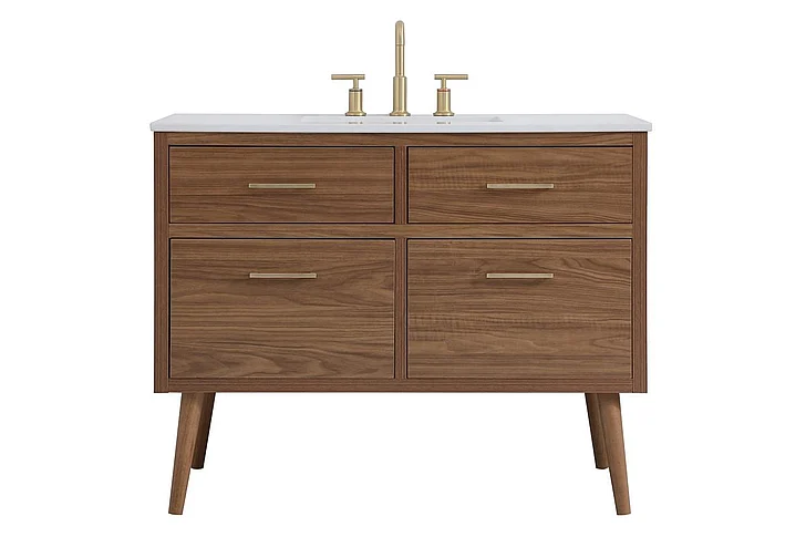 Elegant 42 In. Bathroom Vanity in Walnut Brown VF41042WB