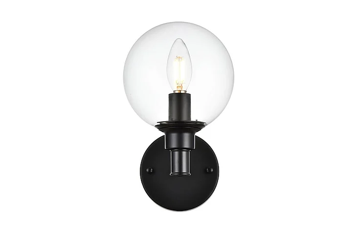 Elegant Jaelynn 1 Light Black and Clear Bath Sconce LD7318W6BLK CLOSEOUT