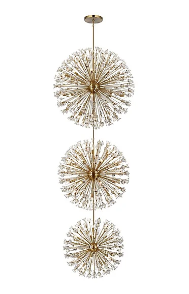 Elegant Vera 48 In. Three Tiers Crystal Starburst Chandelier in Satin Gold 2500G48L3SG