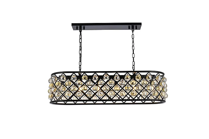 Elegant Madison 6 Light Matte Black Chandelier Golden Teak (Smoky) Royal Cut Crystal 1216G40MB-GT/RC